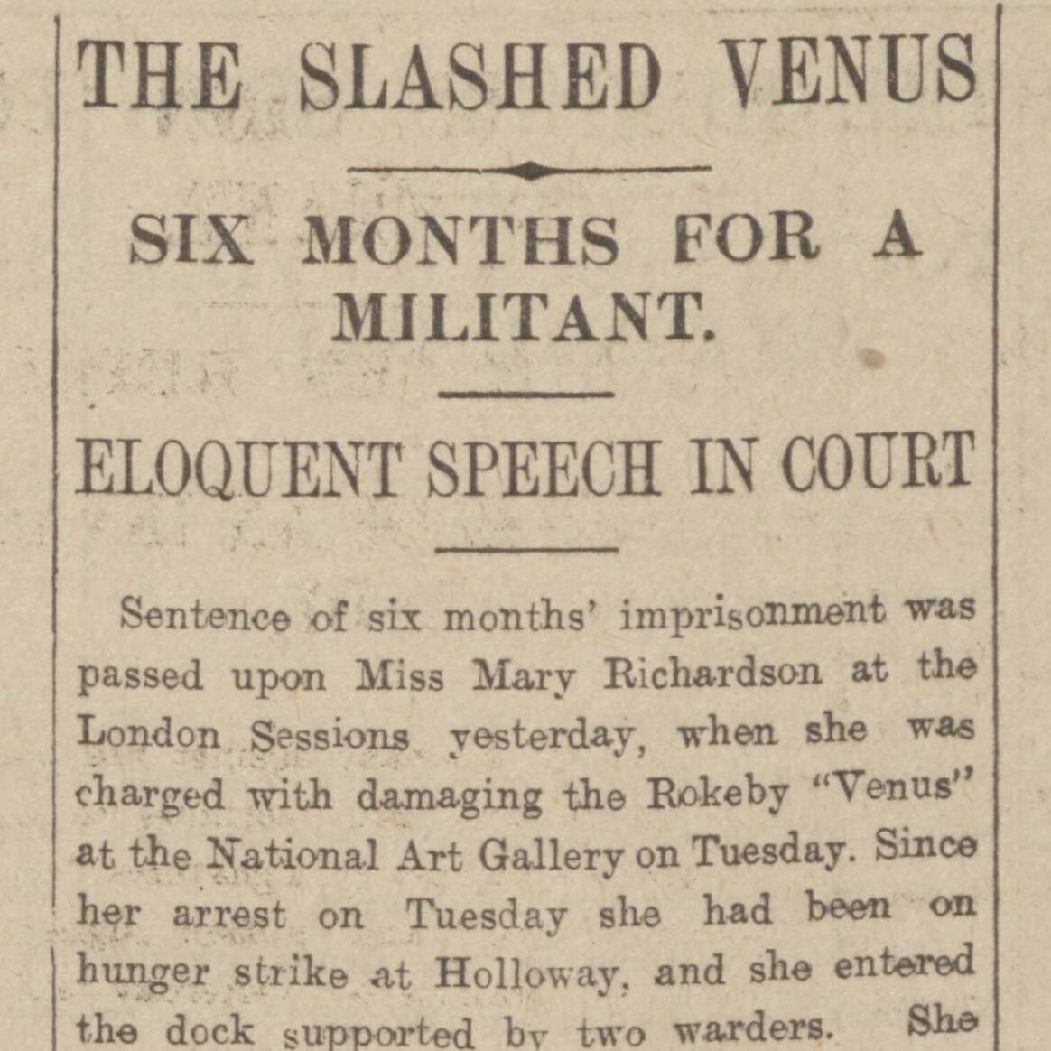 The British Newspaper arşivinden "Rokeby Venus" saldırısı